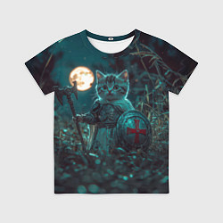 Детская футболка Котенок рыцарь с щитом