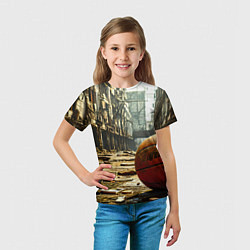 Футболка детская Баскетбольный мяч и город постапокалипсиса, цвет: 3D-принт — фото 2