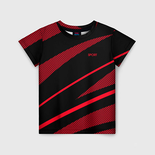 Детская футболка Sport чёрный и красный полосы / 3D-принт – фото 1