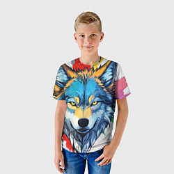 Футболка детская Волк яркий арт, цвет: 3D-принт — фото 2