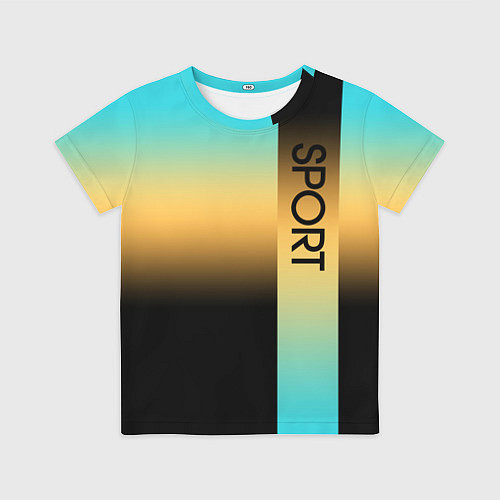 Детская футболка Sport бирюзово-жёлто-чёрный градиент с полосой / 3D-принт – фото 1