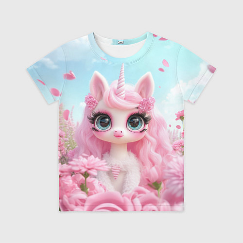 Детская футболка Единорог в цветочном поле / 3D-принт – фото 1