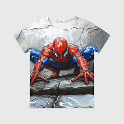 Футболка детская Человек-паук палзет на стене, цвет: 3D-принт