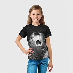 Футболка детская Изогнутые белые перья павлина - чб иллюстрация, цвет: 3D-принт — фото 2