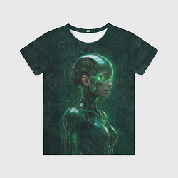Футболка детская Девушка-андроид в зелёных тонах, цвет: 3D-принт