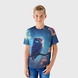 Футболка детская Сова на фоне ночного неба, цвет: 3D-принт — фото 2