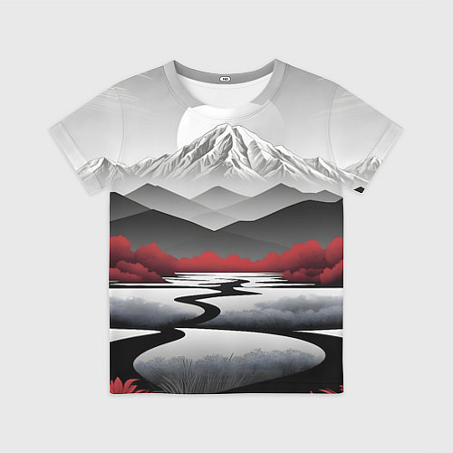 Детская футболка Белые горы и красные деревья / 3D-принт – фото 1