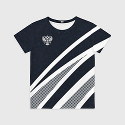 Футболка детская Герб России тёмно-синий с белым, цвет: 3D-принт