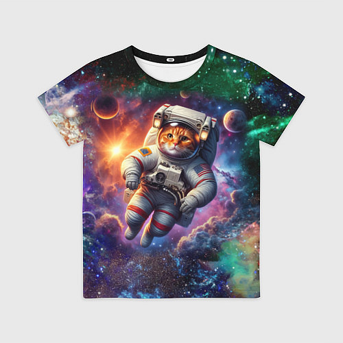 Детская футболка Котик бравый космонавт - неон / 3D-принт – фото 1