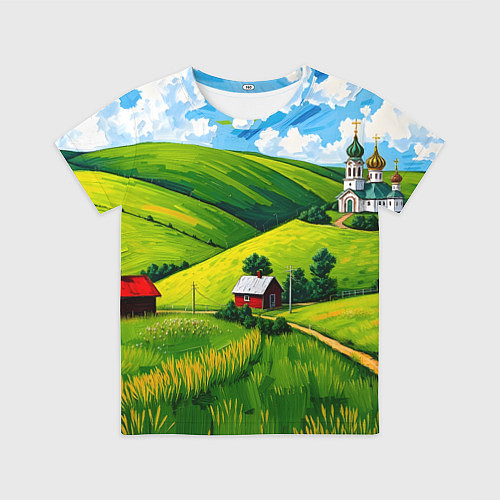 Детская футболка Русская деревенька / 3D-принт – фото 1