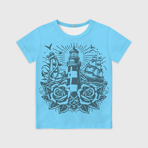 Детская футболка Маяк с розами и кораблем / 3D-принт – фото 1
