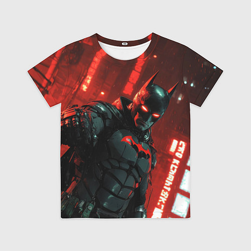 Детская футболка Черный Бэтмен на фоне красного города / 3D-принт – фото 1