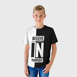 Футболка детская Верь в себя надпись черно белая, цвет: 3D-принт — фото 2
