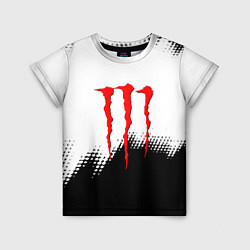 Футболка детская Monster energy чёрно белые краски, цвет: 3D-принт