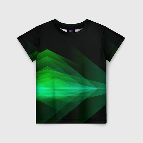 Детская футболка Неоновая зеленая абстракция на черном фоне / 3D-принт – фото 1