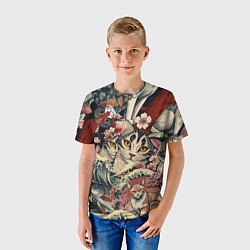 Футболка детская Котики и рыбки в сакуре, цвет: 3D-принт — фото 2