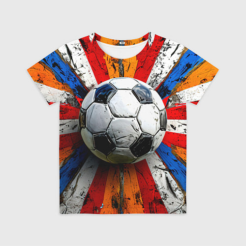 Детская футболка Футбольный мяч в ярких линиях / 3D-принт – фото 1