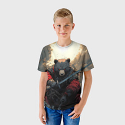 Футболка детская Медведь самурай, цвет: 3D-принт — фото 2