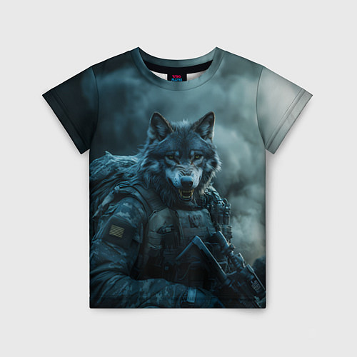 Детская футболка Волк солдат / 3D-принт – фото 1