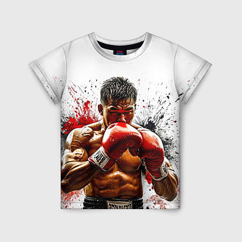 Детская футболка Тайский боксер на белом / 3D-принт – фото 1