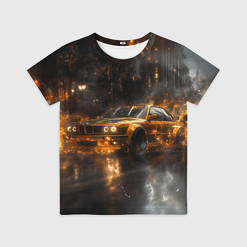 Детская футболка Желтый БМВ в огне / 3D-принт – фото 1