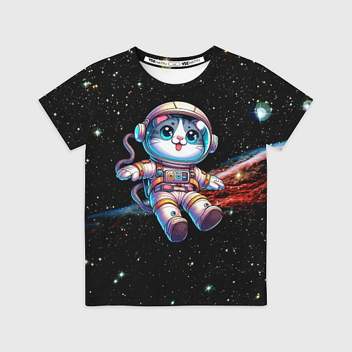 Детская футболка Котёнок космонавт в открытом космосе / 3D-принт – фото 1