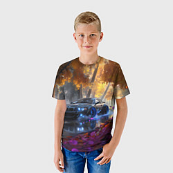 Футболка детская BMW синие неоновые фары, цвет: 3D-принт — фото 2