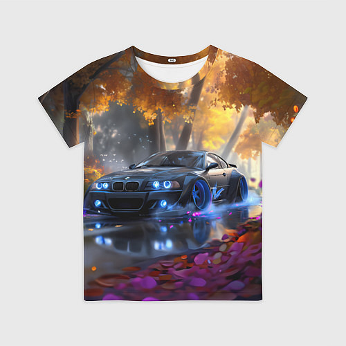 Детская футболка BMW синие неоновые фары / 3D-принт – фото 1