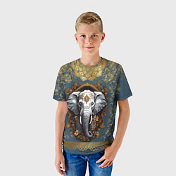 Футболка детская Слон лотос и золотая мандала, цвет: 3D-принт — фото 2