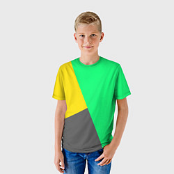Футболка детская Жёлто-серо-зелёный трёхцветный, цвет: 3D-принт — фото 2