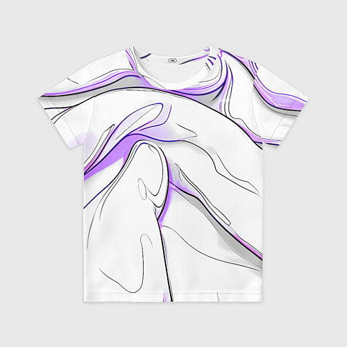 Детская футболка Черные и фиолетовые линии на белом / 3D-принт – фото 1