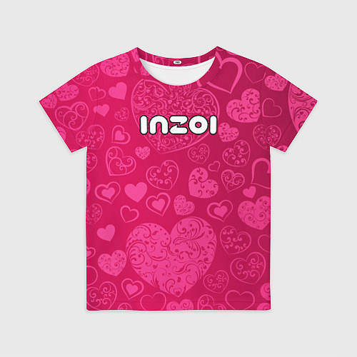 Детская футболка Inzoi лого на розовых сердечках / 3D-принт – фото 1