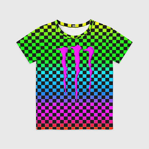 Детская футболка Monster energy неоновая клетка / 3D-принт – фото 1