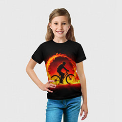 Футболка детская Трековый велосипедист в огне, цвет: 3D-принт — фото 2