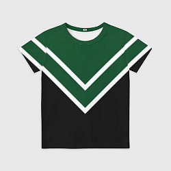 Футболка детская Зелёный с чёрным и белые полосы, цвет: 3D-принт