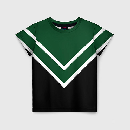 Детская футболка Зелёный с чёрным и белые полосы / 3D-принт – фото 1