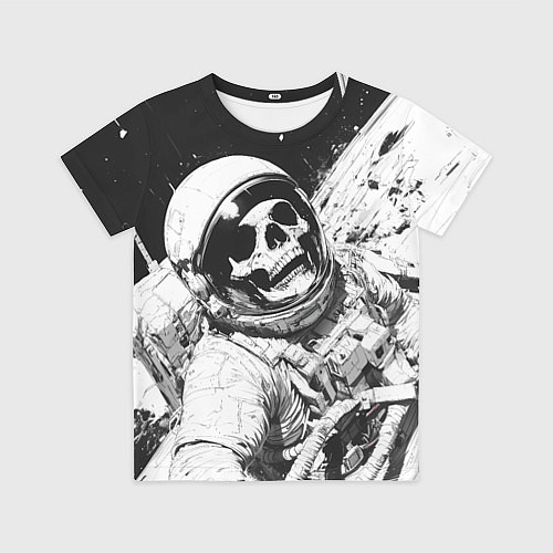 Детская футболка Скелет в космосе черно-белый / 3D-принт – фото 1