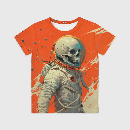 Детская футболка Скелет космонавт и краска на фоне / 3D-принт – фото 1