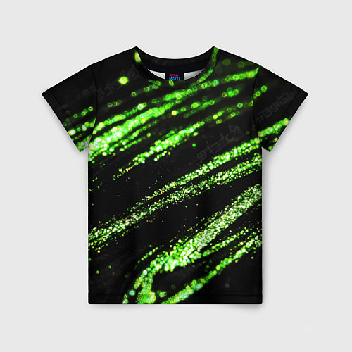 Детская футболка Зеленые блестки на черном / 3D-принт – фото 1