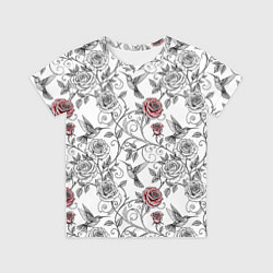 Футболка детская Колибри и розы, цвет: 3D-принт