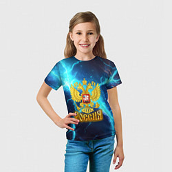 Футболка детская Россия герб на синих молниях, цвет: 3D-принт — фото 2