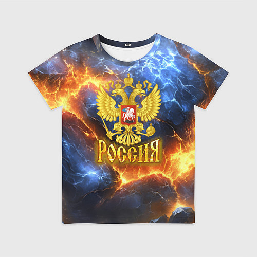 Детская футболка Россия герб и огонь / 3D-принт – фото 1