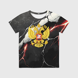 Футболка детская Герб России на объемной черной текстуре, цвет: 3D-принт