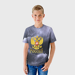 Футболка детская Герб России фиолетовое небо с молниями, цвет: 3D-принт — фото 2