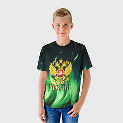 Футболка детская Россия на фоне зеленого огня, цвет: 3D-принт — фото 2