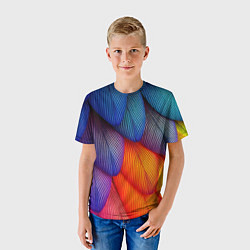 Футболка детская Радужные перья попугая, цвет: 3D-принт — фото 2