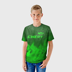 Футболка детская Chery - green gradient посередине, цвет: 3D-принт — фото 2