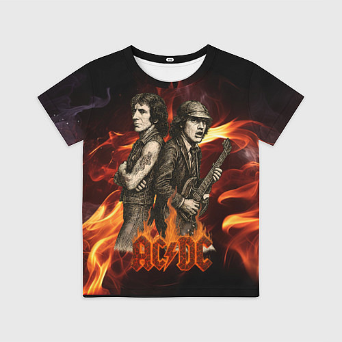 Детская футболка ACDC на фоне огня / 3D-принт – фото 1