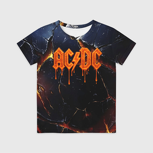 Детская футболка ACDC лого из лавы на треснутой текстуре / 3D-принт – фото 1
