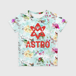 Футболка детская Astro логотип на фоне цветов, цвет: 3D-принт